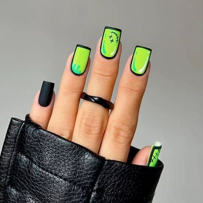 Uñas press on crazy green Matte