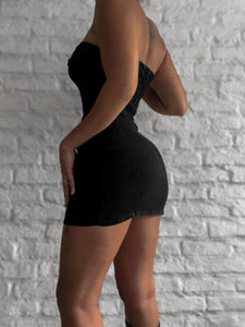 Vestido strapless jeans con licra